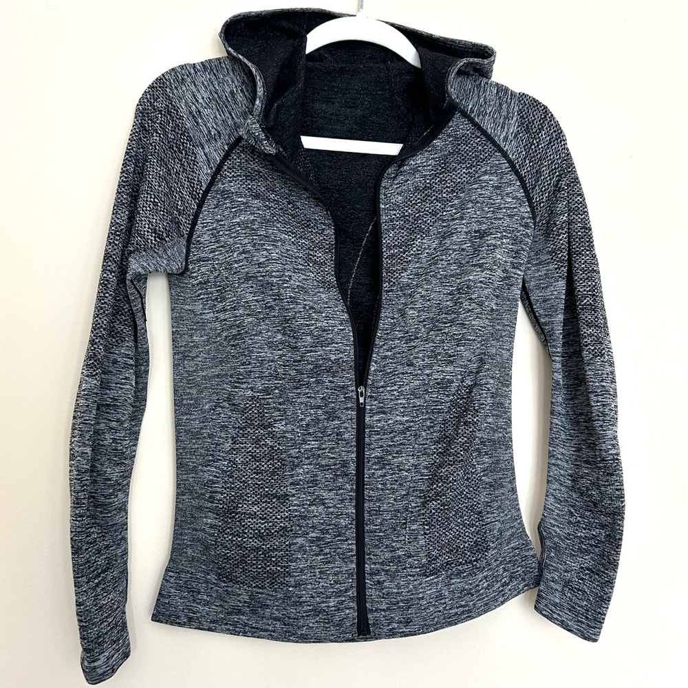 Women’s Black Gray Heather Full Zip Hooded Performance Jacket